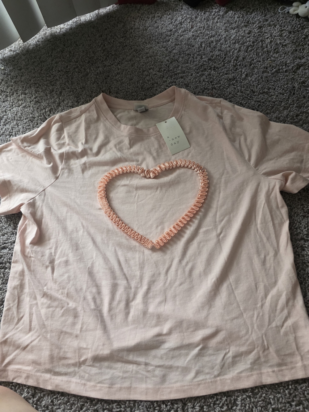 a new day Blush Pink Crewneck Tee with Heart Detail